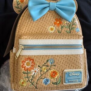 Loungefly Floral Bow Mini Backpack - Light Blue & Tan